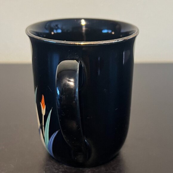 Vintage OTAGIRI JAPAN Floral Iris Daylilies Black Porcelain Cup w/ Metallic Gold - Picture 6 of 11